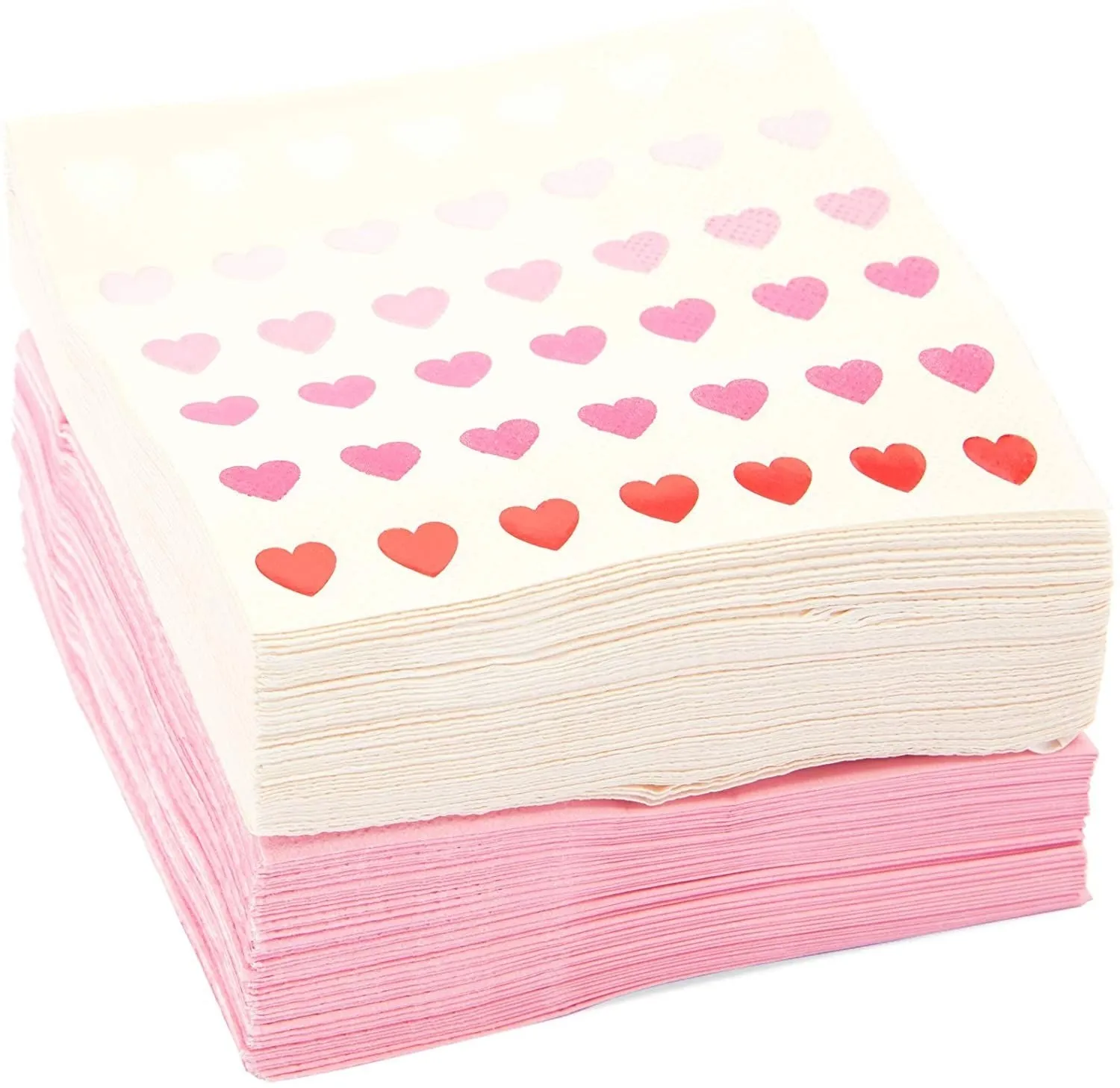 100 Pack Pink and Heart Themed Paper Napkins for Valentine Party Supplies (5x5 In)