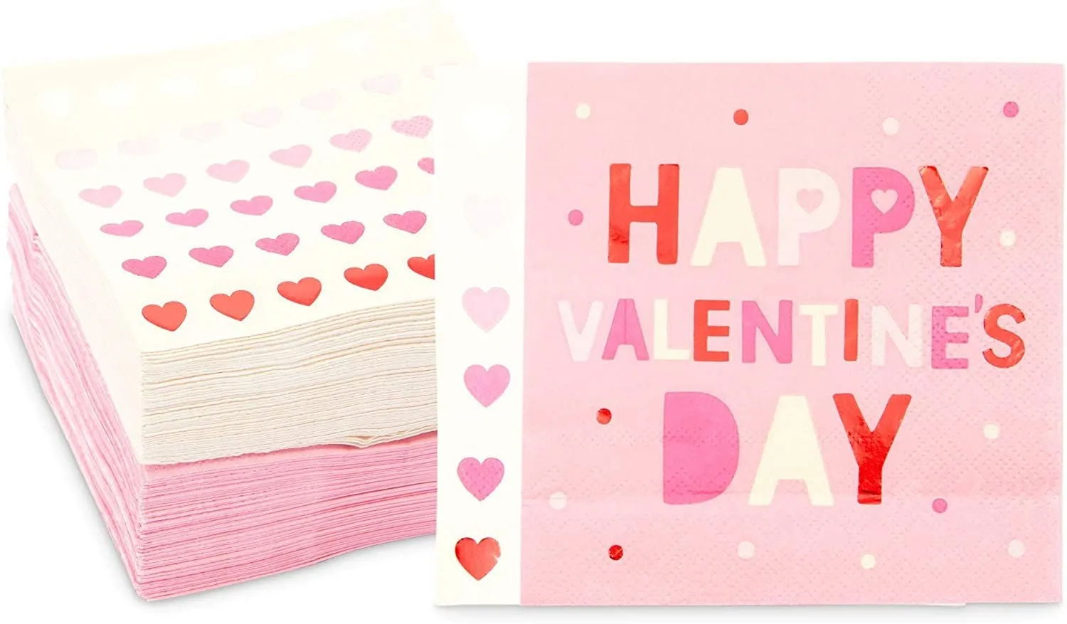 100 Pack Pink and Heart Themed Paper Napkins for Valentine Party Supplies (5x5 In)