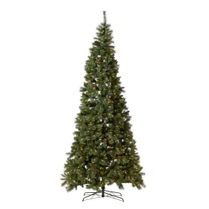 11’ White Mountain Pine Artificial Christmas Tree with 1050 Clear LED Lights, Pine Cones and 2395 Bendable Branches