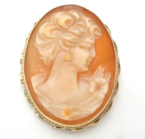 14K Gold Carved Shell Cameo Vintage Pendant Brooch