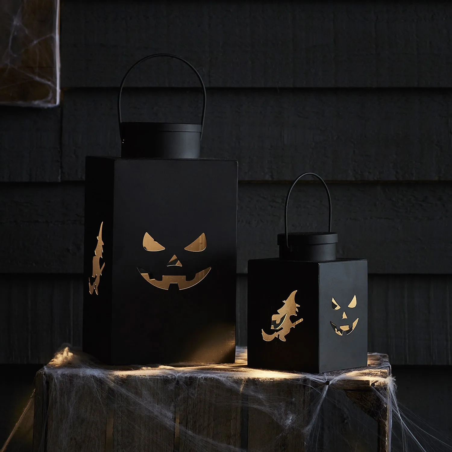 2 Black Metal Outdoor Halloween Lanterns