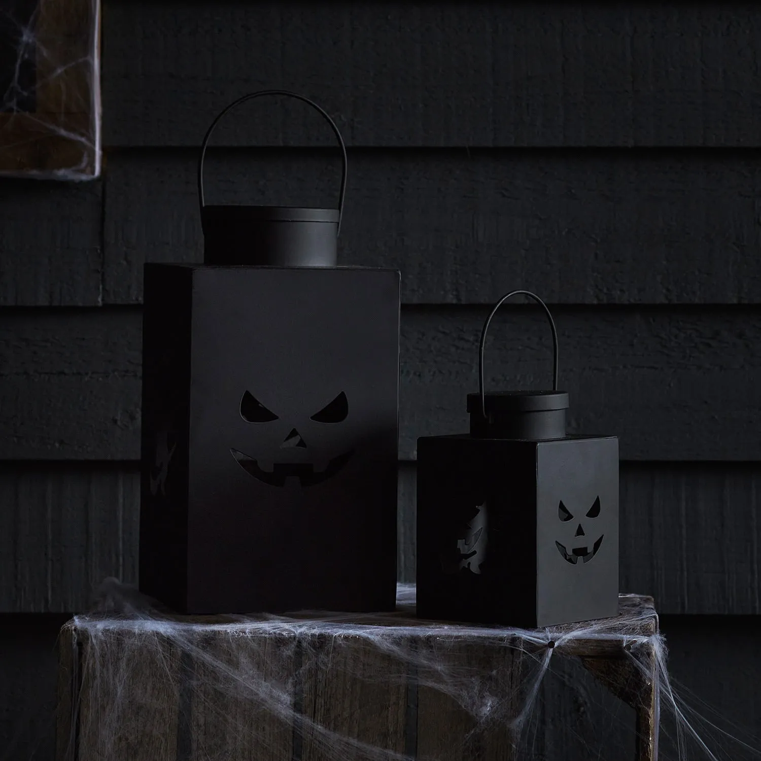 2 Black Metal Outdoor Halloween Lanterns