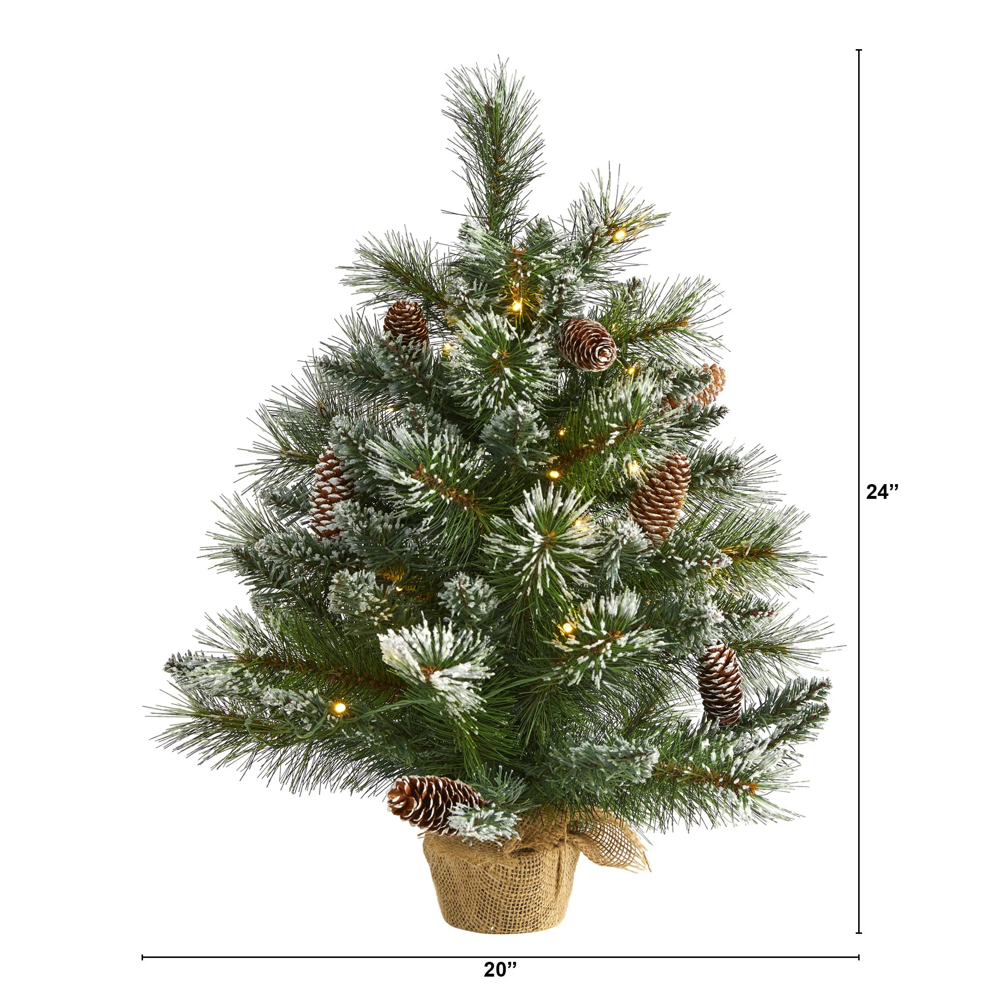 2' Frosted Pine Artificial Christmas Tree w/ 35 Clear LED Lights