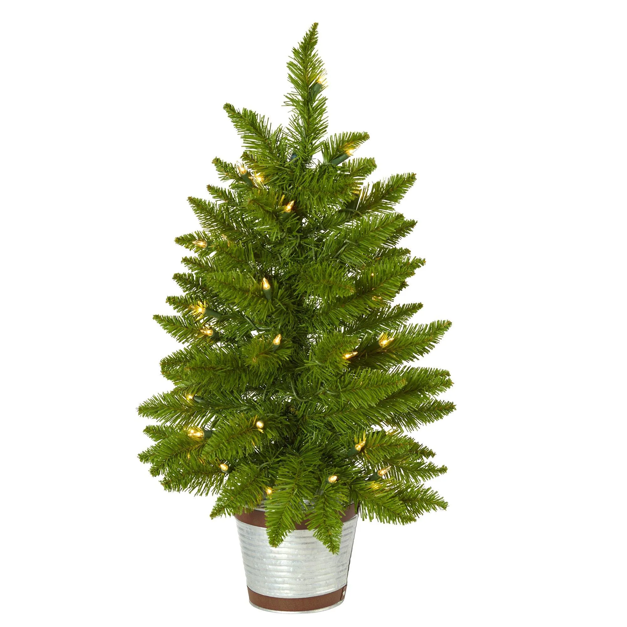 2’ Providence Pine Artificial Christmas Tree in Decorative Planter with 35 Warm White Lights and 51 Bendable Branches