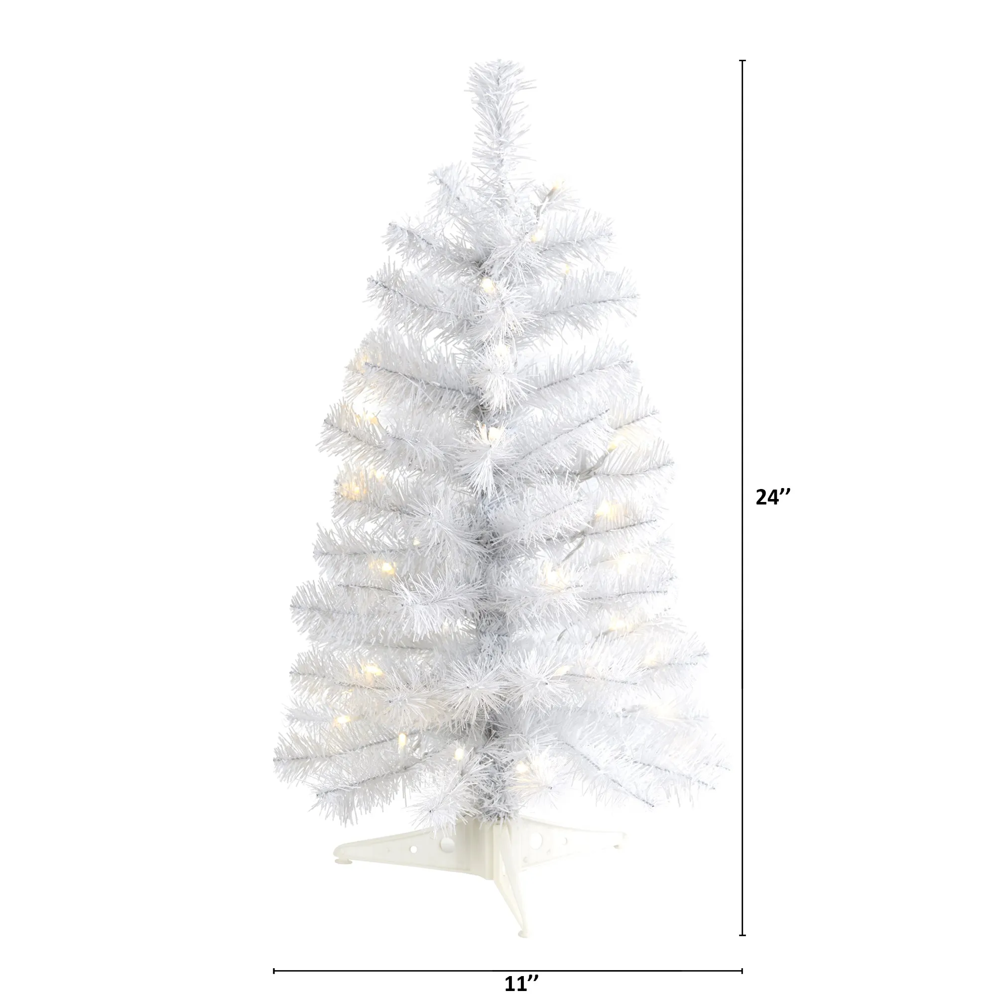 2' White Artificial Christmas Tree with 35 LED Lights and 72 Bendable Branches