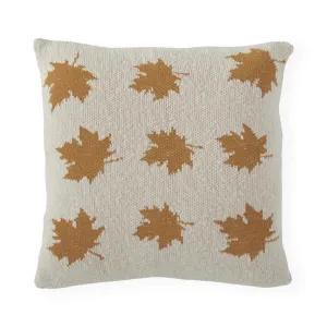 20 INCH CREAM COTTON KNIT PILLOW W/YELLOW LEAVES