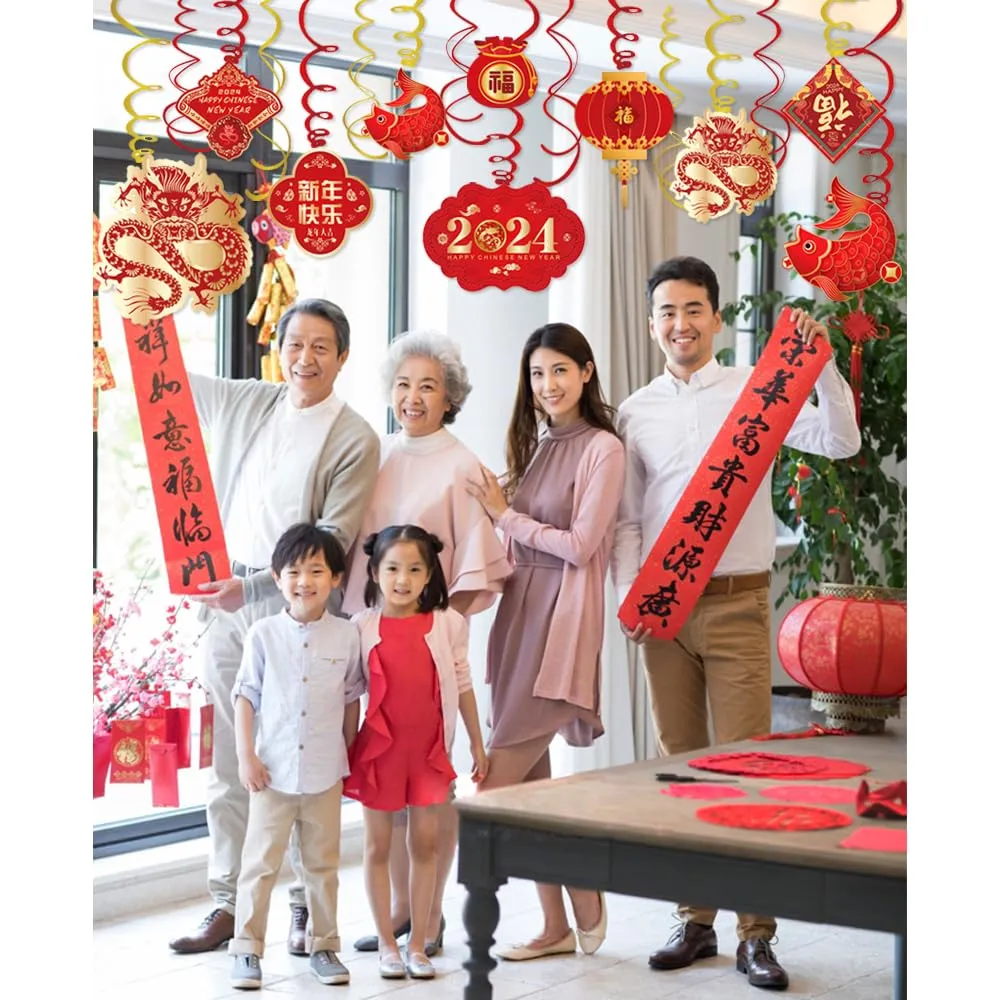 2024 Chinese New Year Decorations-Hanging Swirls Decorations for Year of the Dragon and Lunar New Year(30 Pieces)