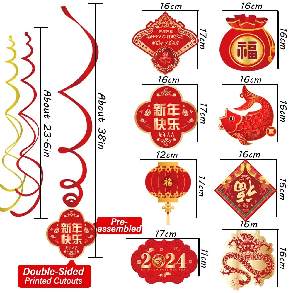 2024 Chinese New Year Decorations-Hanging Swirls Decorations for Year of the Dragon and Lunar New Year(30 Pieces)