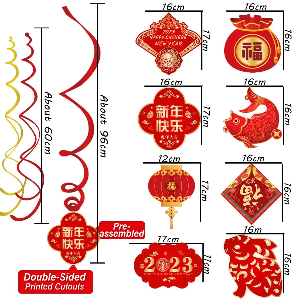 2024 Chinese New Year Decorations-Hanging Swirls Decorations for Year of the Dragon and Lunar New Year(30 Pieces)