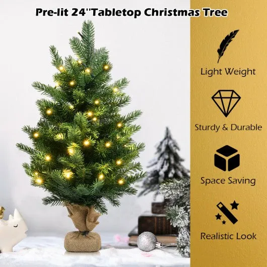 24 Inch Tabletop Fir Artificial Christmas Tree with LED Lights