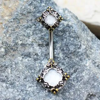 316L Stainless Steel Ornate Metallic Gem Navel Ring