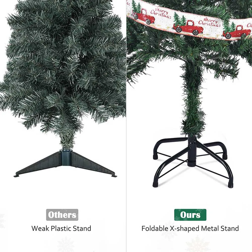 4 ft Xmas Tree with Ribbon & Foldable Metal Stand