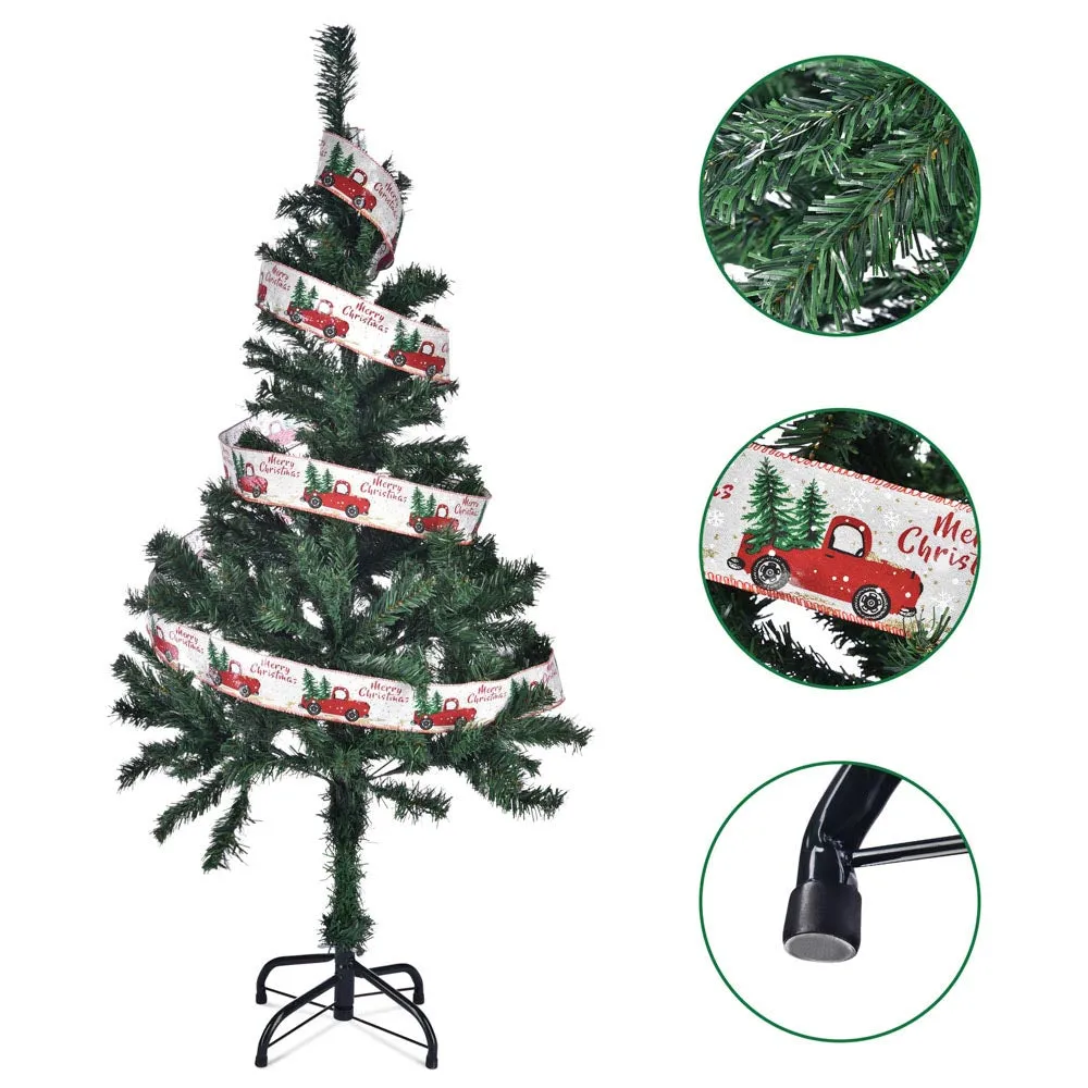 4 ft Xmas Tree with Ribbon & Foldable Metal Stand