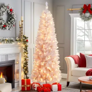 4ft Prelit Warm White Lights Artificial Hinged Slim Pencil Christmas Tree