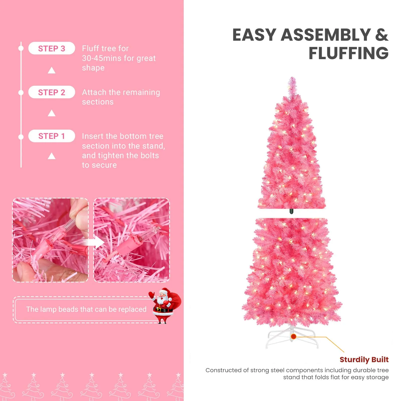 4ft Prelit Warm White Lights Artificial Hinged Slim Pencil Christmas Tree