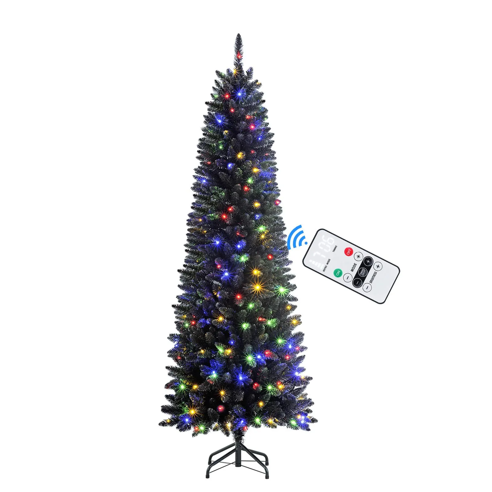 4ft Premium Prelit Warm White & Multi-Color Lights Artificial Hinged Slim Pencil Christmas Tree with Remote Control