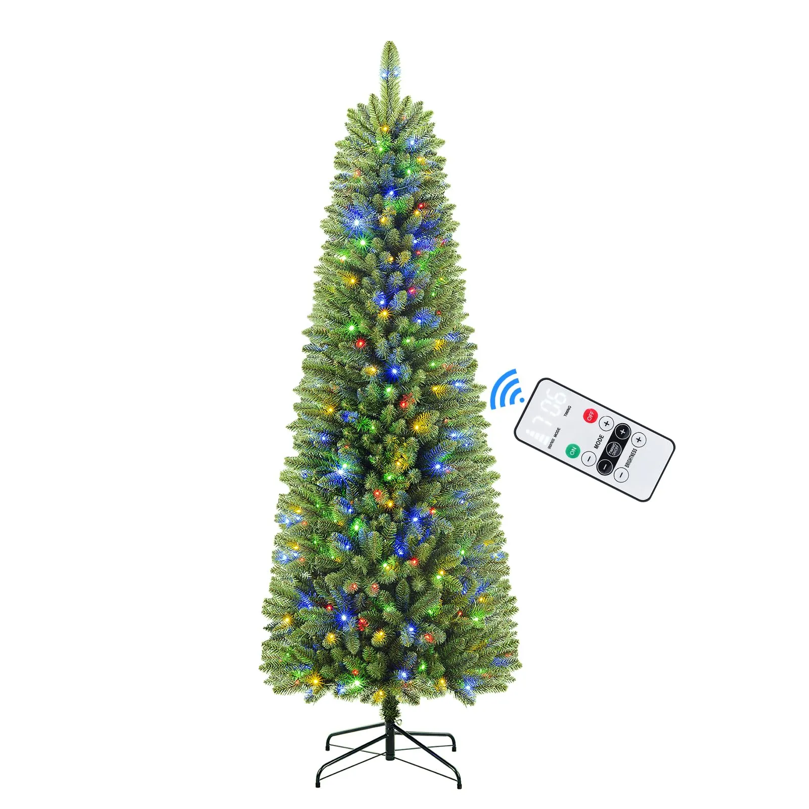 4ft Premium Prelit Warm White & Multi-Color Lights Artificial Hinged Slim Pencil Christmas Tree with Remote