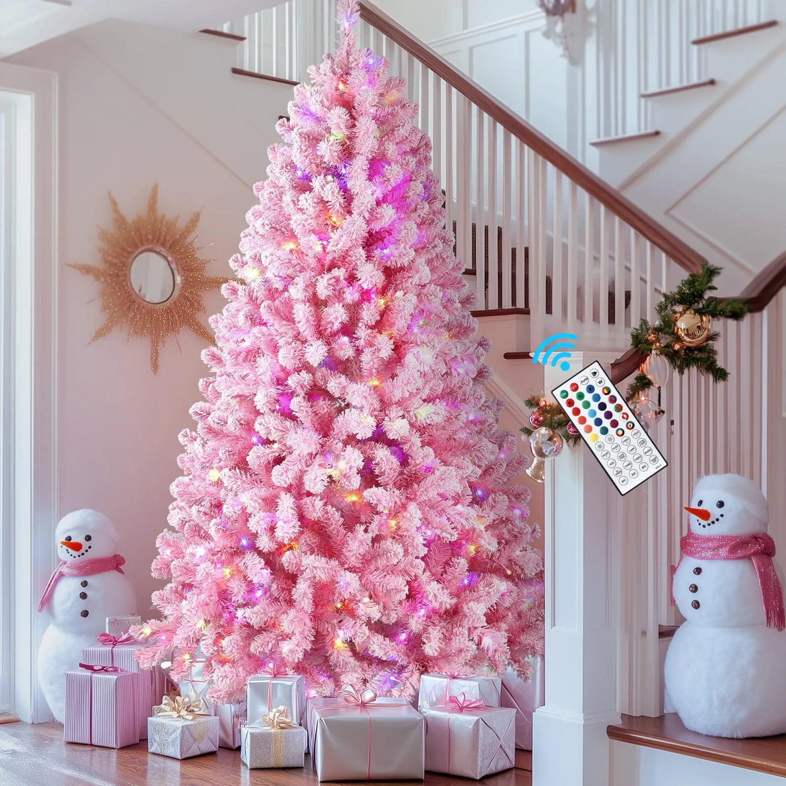 5ft Prelit Multi-Color RGB Lights Snow Flocked Artificial Holiday Christmas Tree with Remote