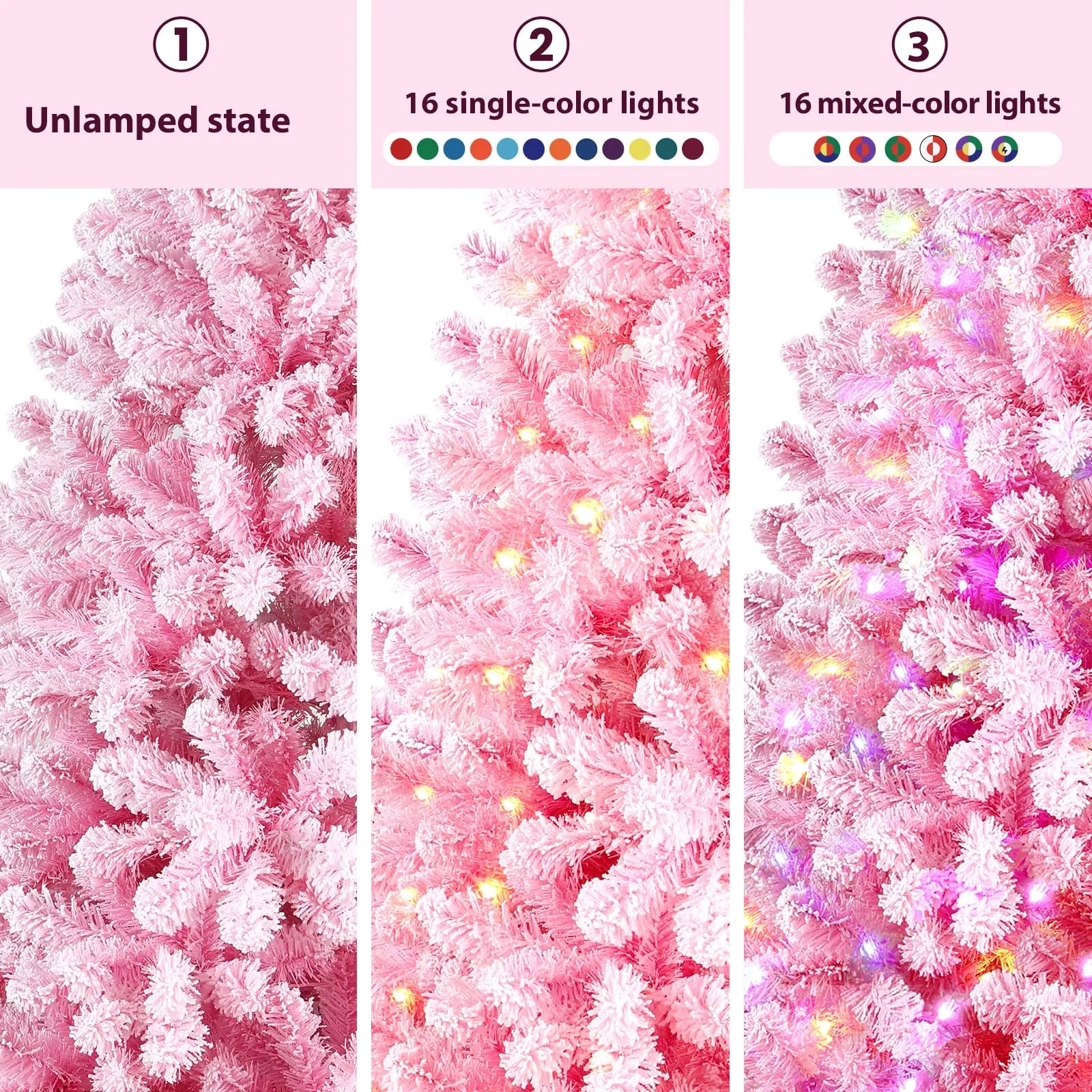 5ft Prelit Multi-Color RGB Lights Snow Flocked Artificial Holiday Christmas Tree with Remote