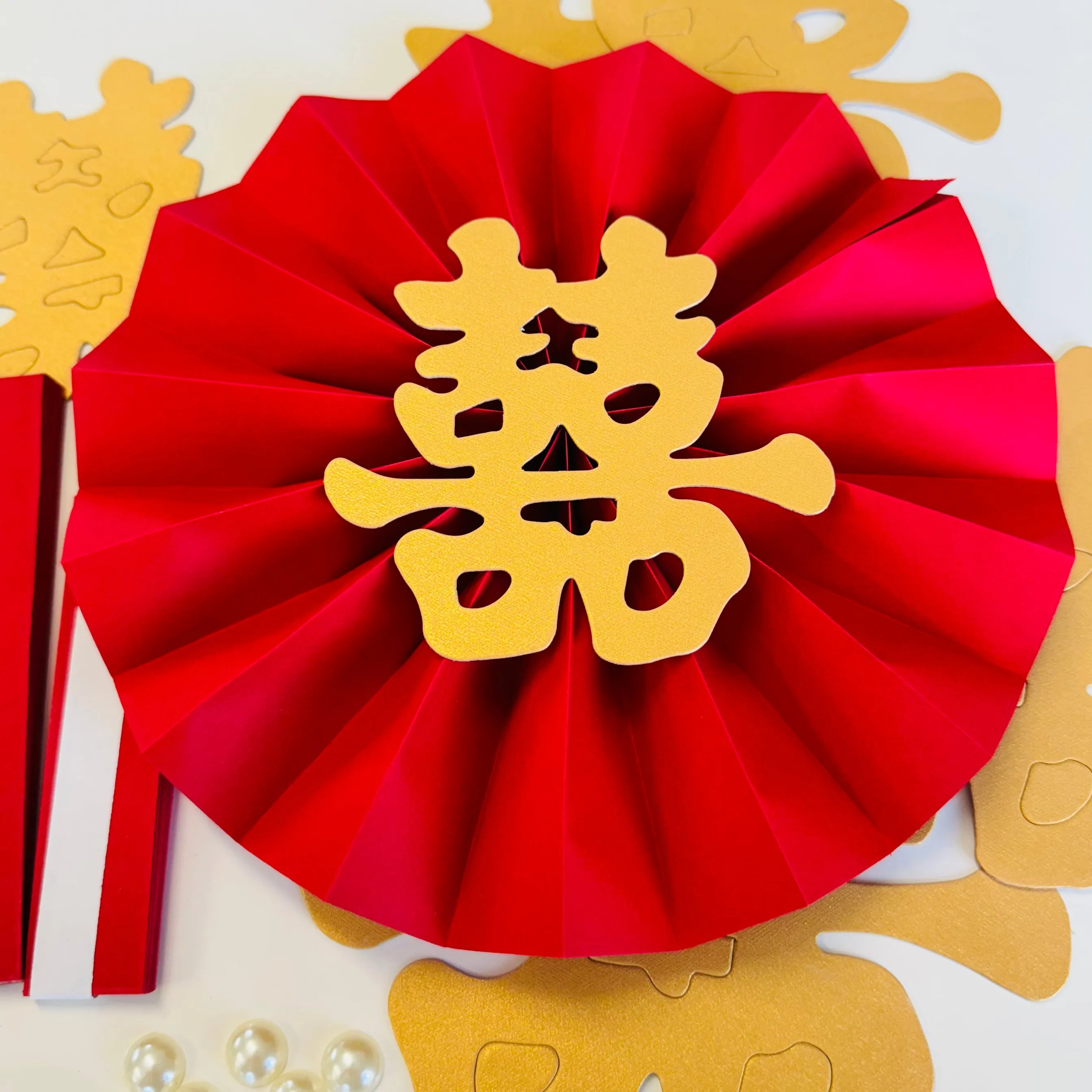 6 pack - DIY Paper Chinese Table Decorations - Double Happiness (A)