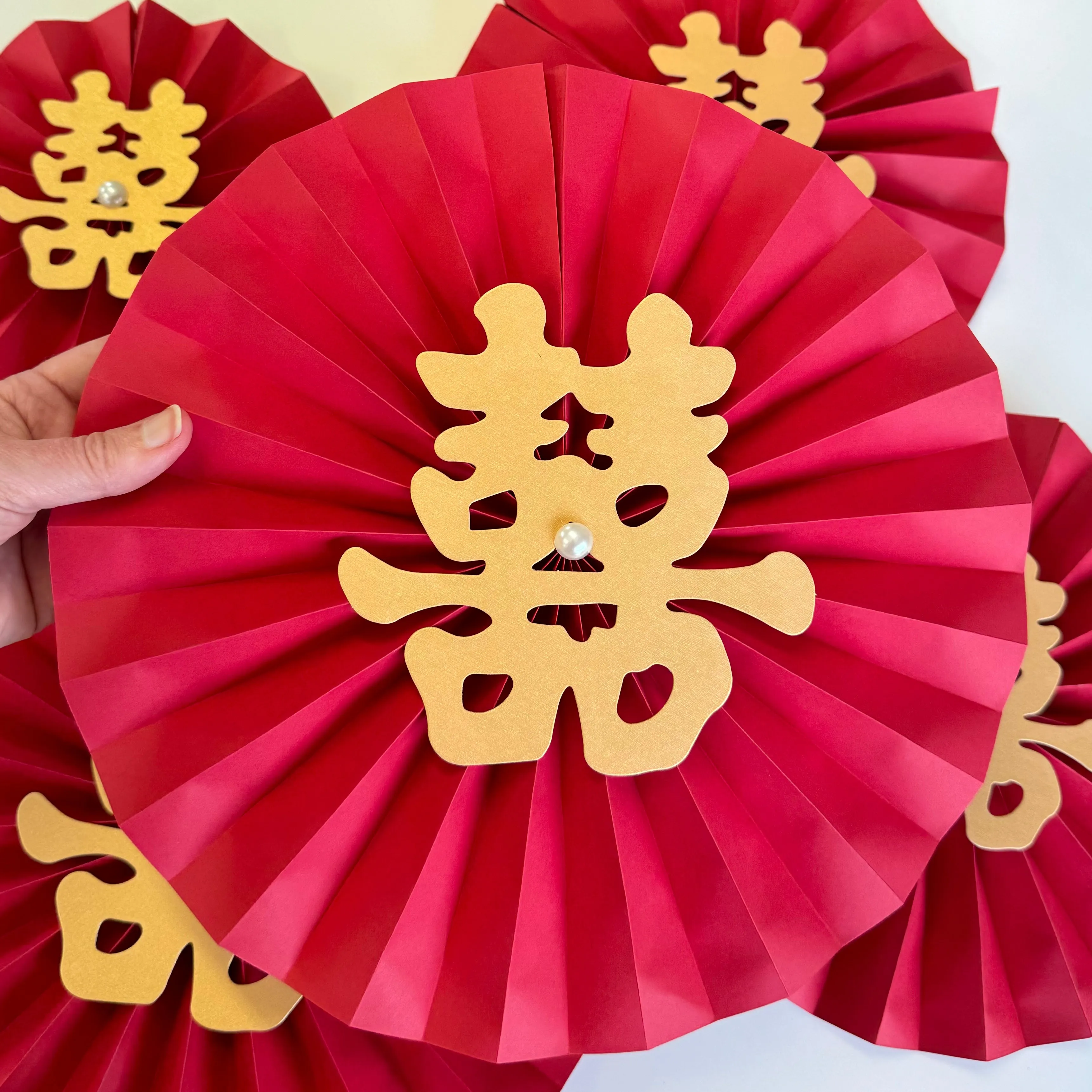 6 pack - DIY Paper Chinese Table Decorations - Double Happiness (A)