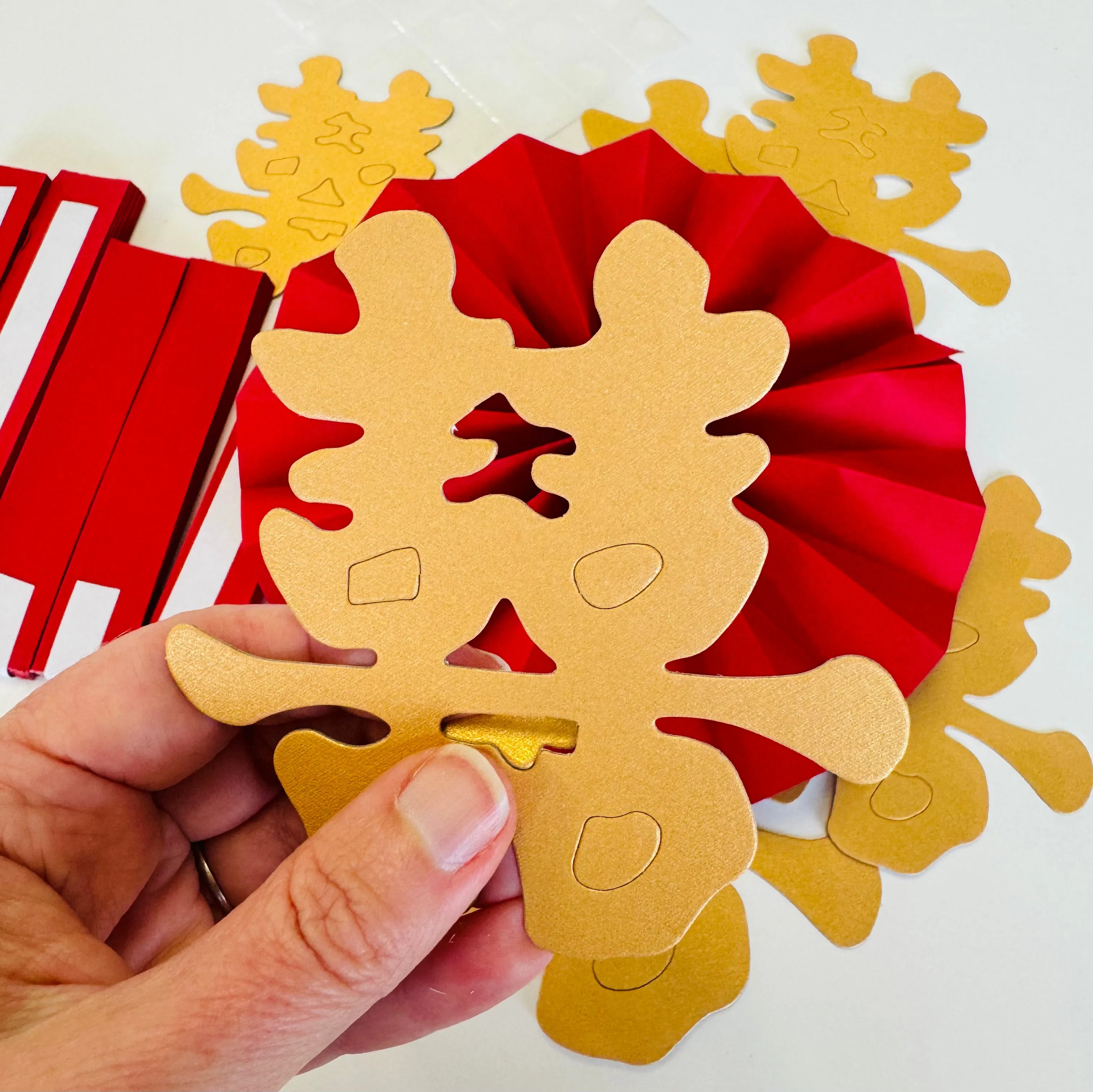 6 pack - DIY Paper Chinese Table Decorations - Double Happiness (A)