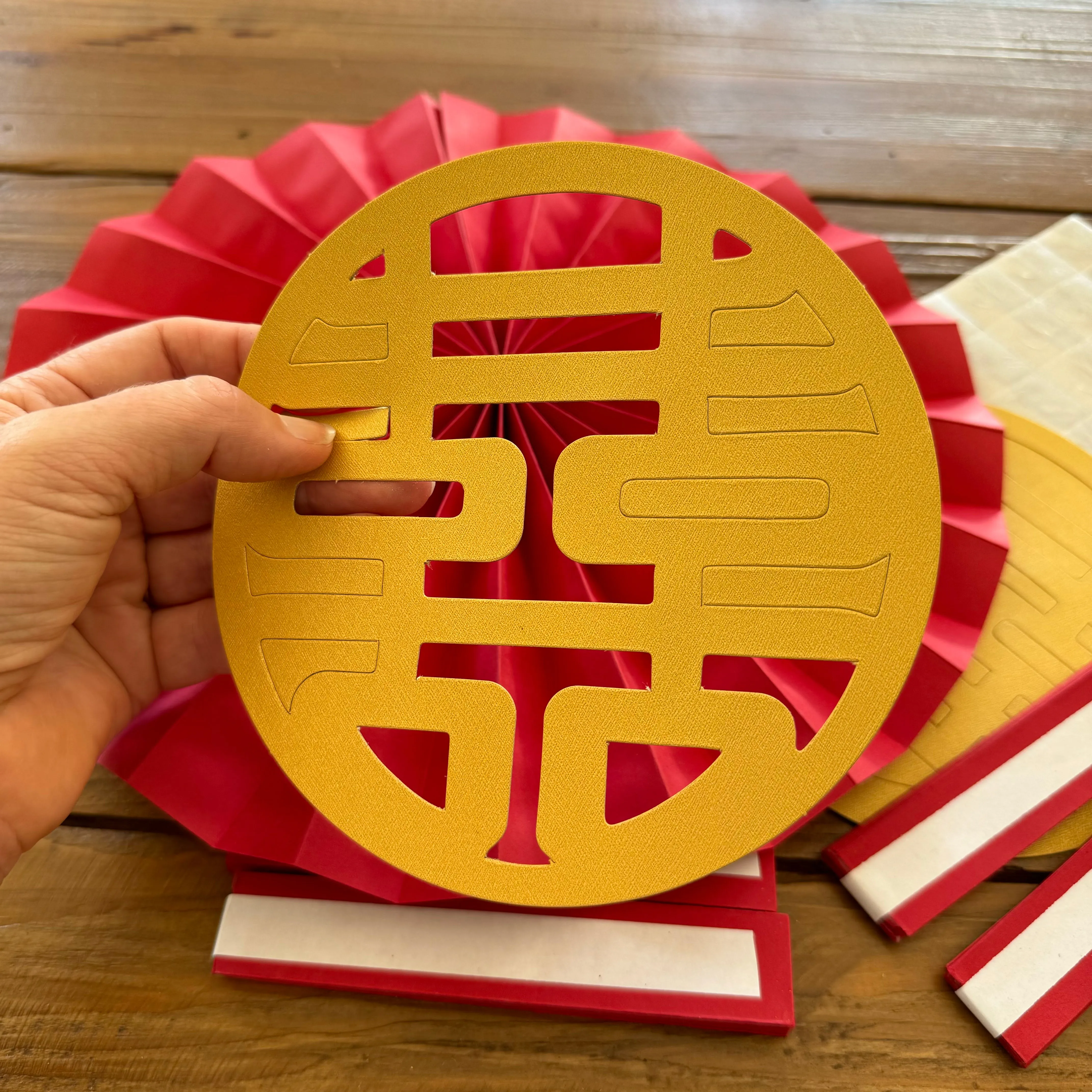 6 pack - DIY Paper Chinese Table Decorations - Double Happiness (B)