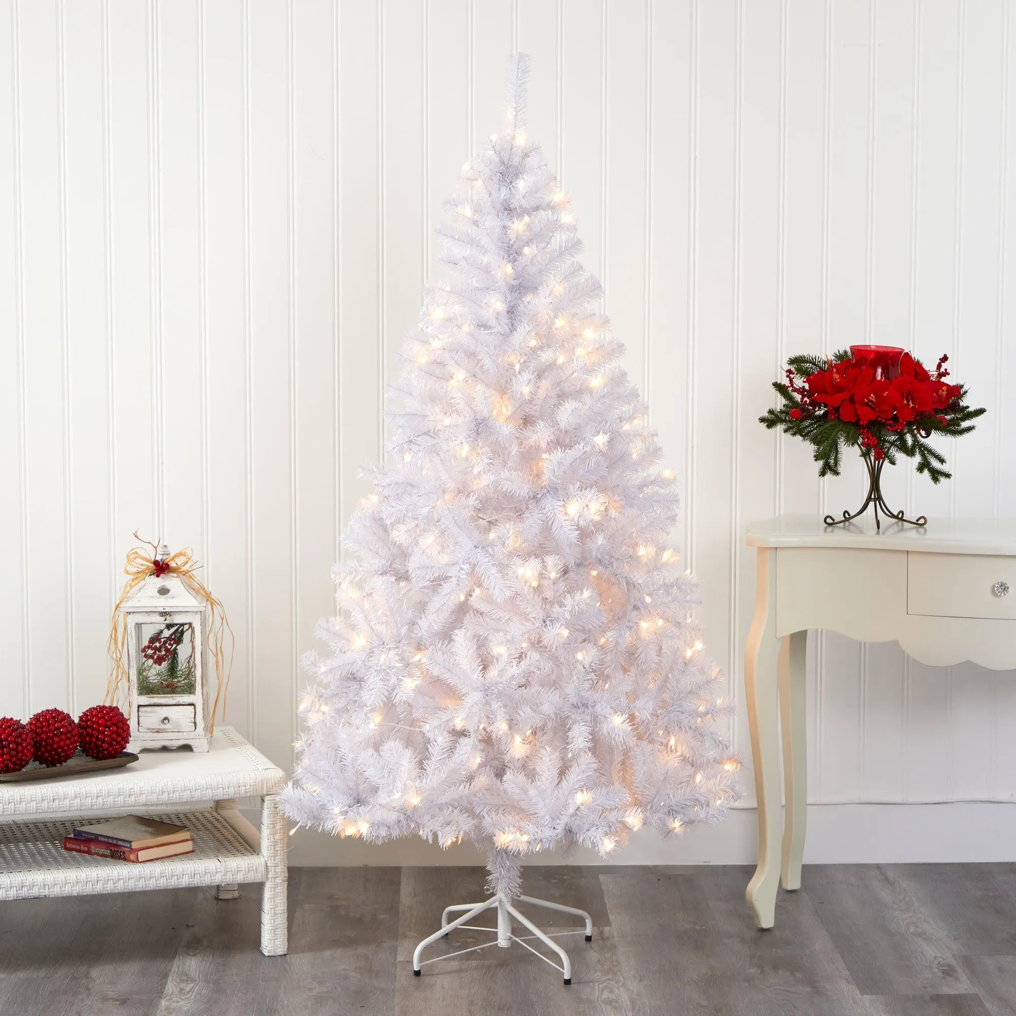 6' White Artificial Christmas Tree with 680 Bendable Branches and 250 Clear LED Lights