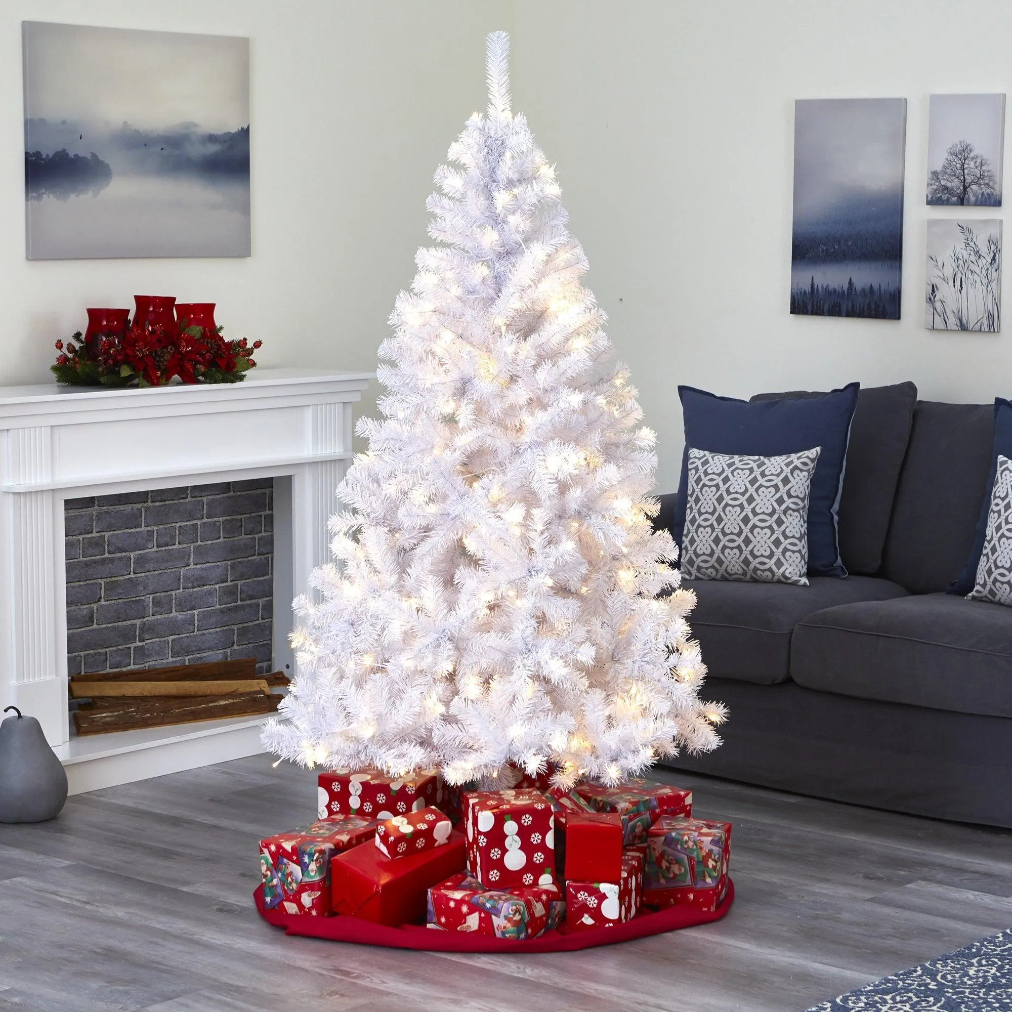 6' White Artificial Christmas Tree with 680 Bendable Branches and 250 Clear LED Lights