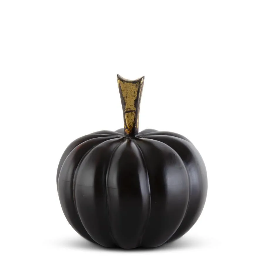 6.5 Inch Black Mango Wood Pumpkin w/Gold Stem