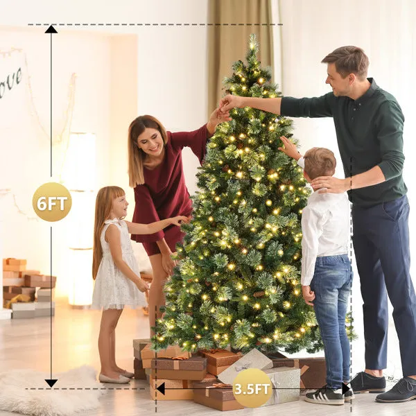 6ft Automatic Tree Structure PE PVC Material 500 Lights Warm Color 9 Modes With Remote Control 900 Branches With Pine Needles Christmas Tree Green