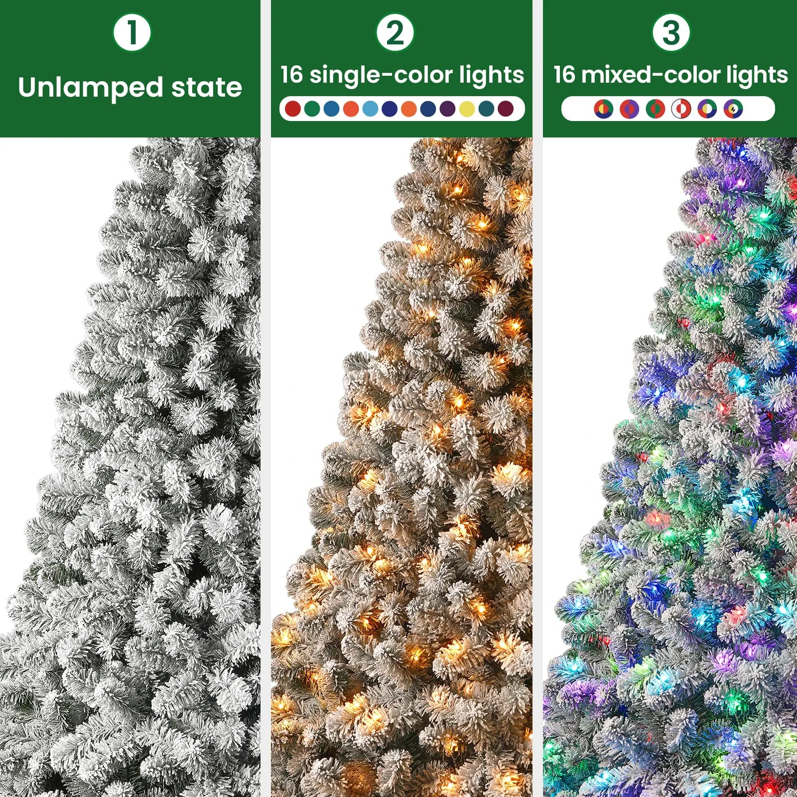 6ft Prelit 330 Multi-Color RGB Lights Full Snow Flocked Artificial Holiday Christmas Tree with Remote-White