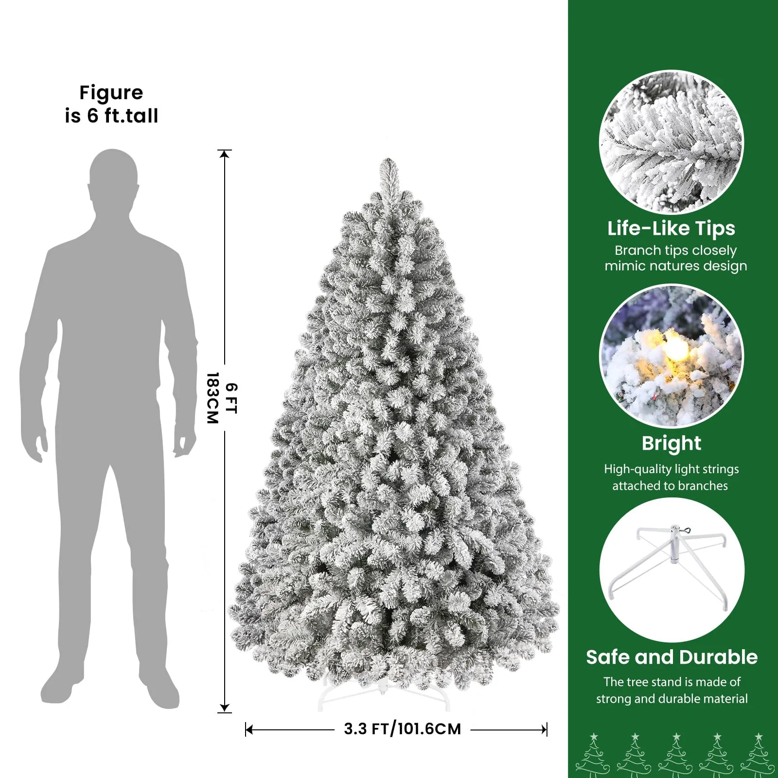 6ft Prelit 330 Multi-Color RGB Lights Full Snow Flocked Artificial Holiday Christmas Tree with Remote-White