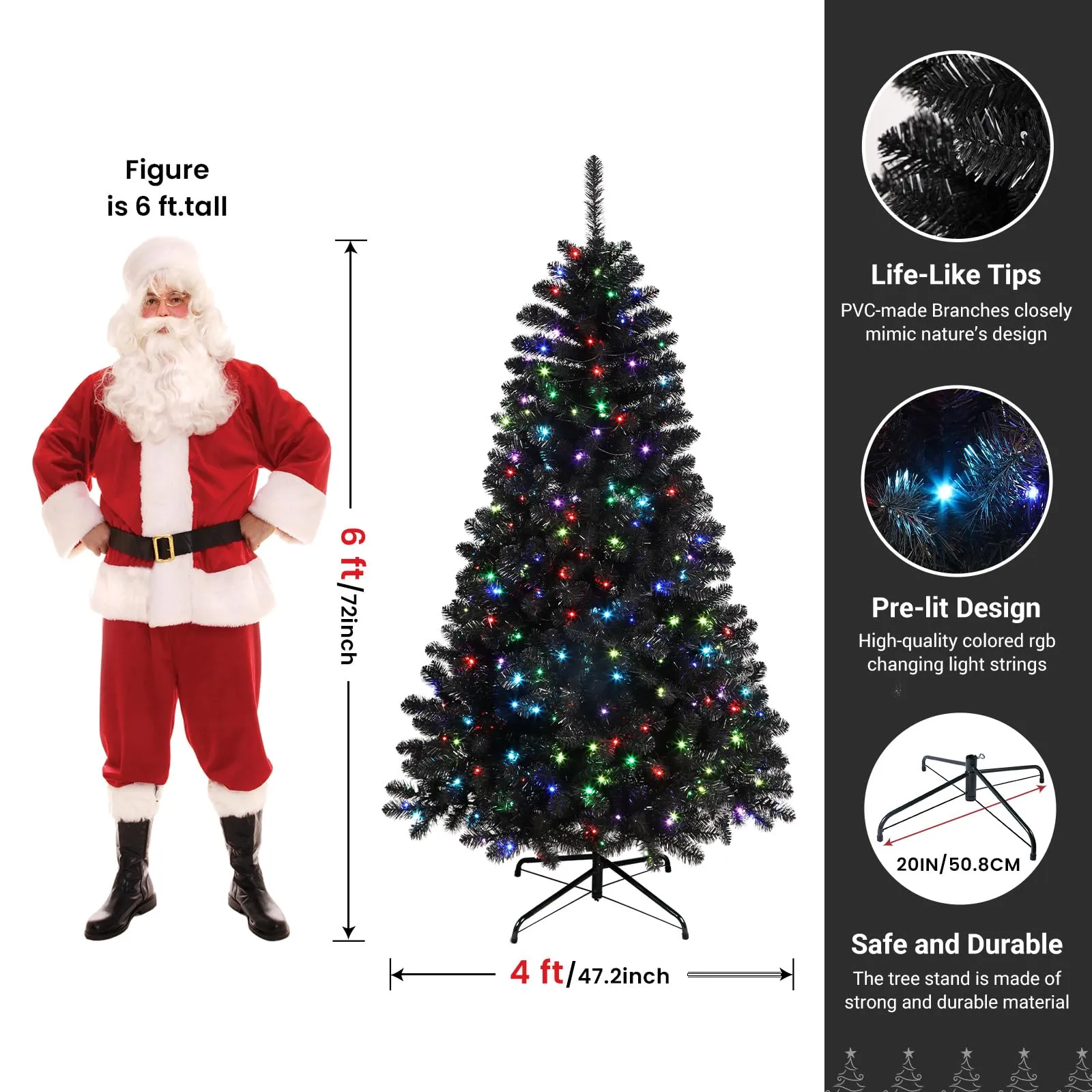 6ft Prelit RGB Lights Premium Artificial Hinged Christmas Tree