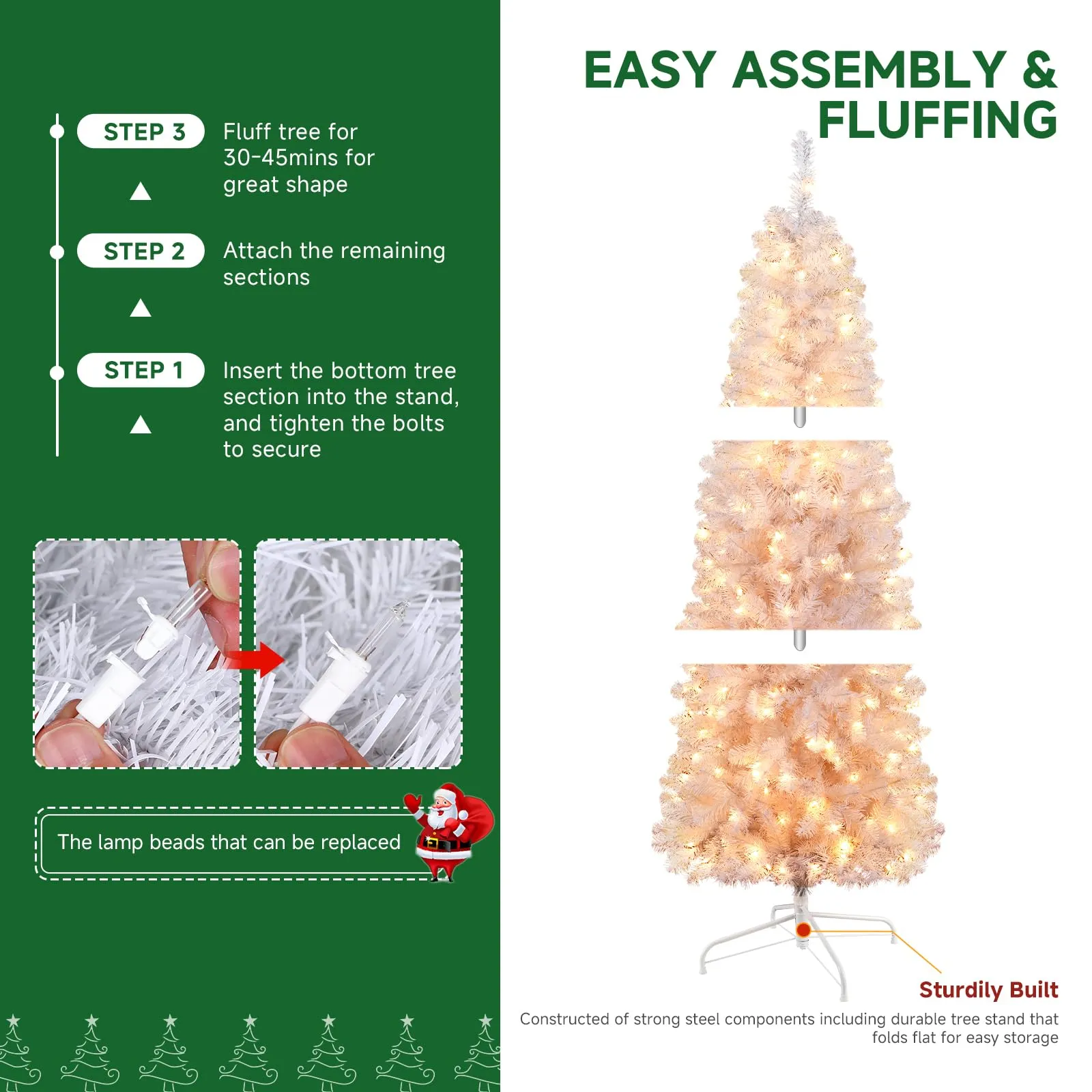 6ft Prelit Warm White Lights Artificial Hinged Slim Pencil Christmas Tree