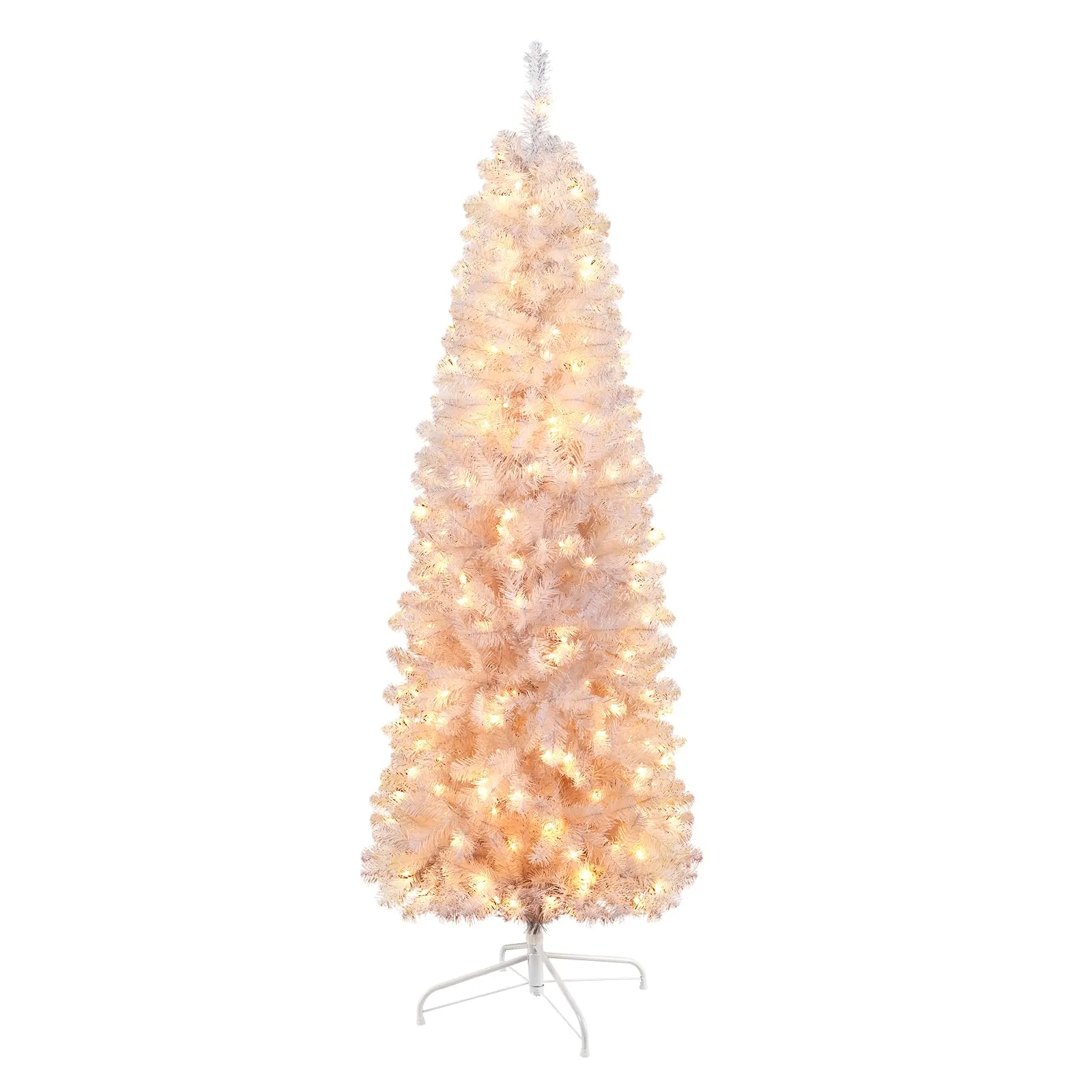 6ft Prelit Warm White Lights Artificial Hinged Slim Pencil Christmas Tree