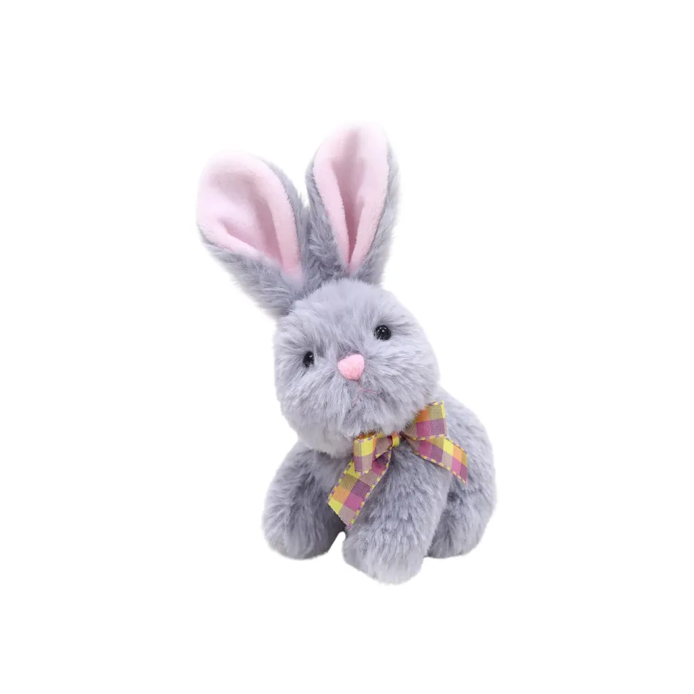 6" Cute "Cotton Candy" Fluffy Easter Bunny, Gray, White and Brown color