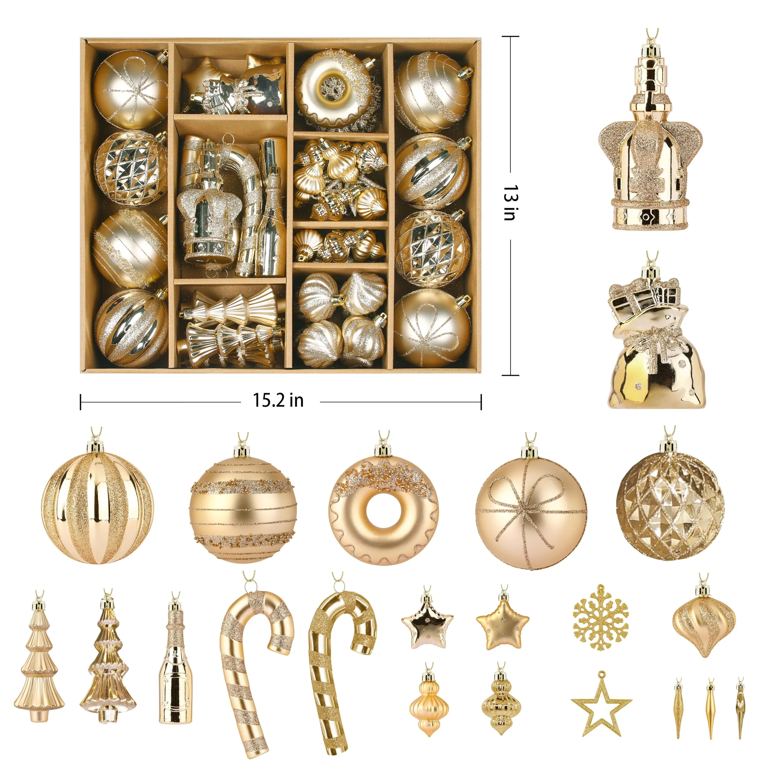 70 Pcs Champagne Gold Christmas Ball Ornament Set