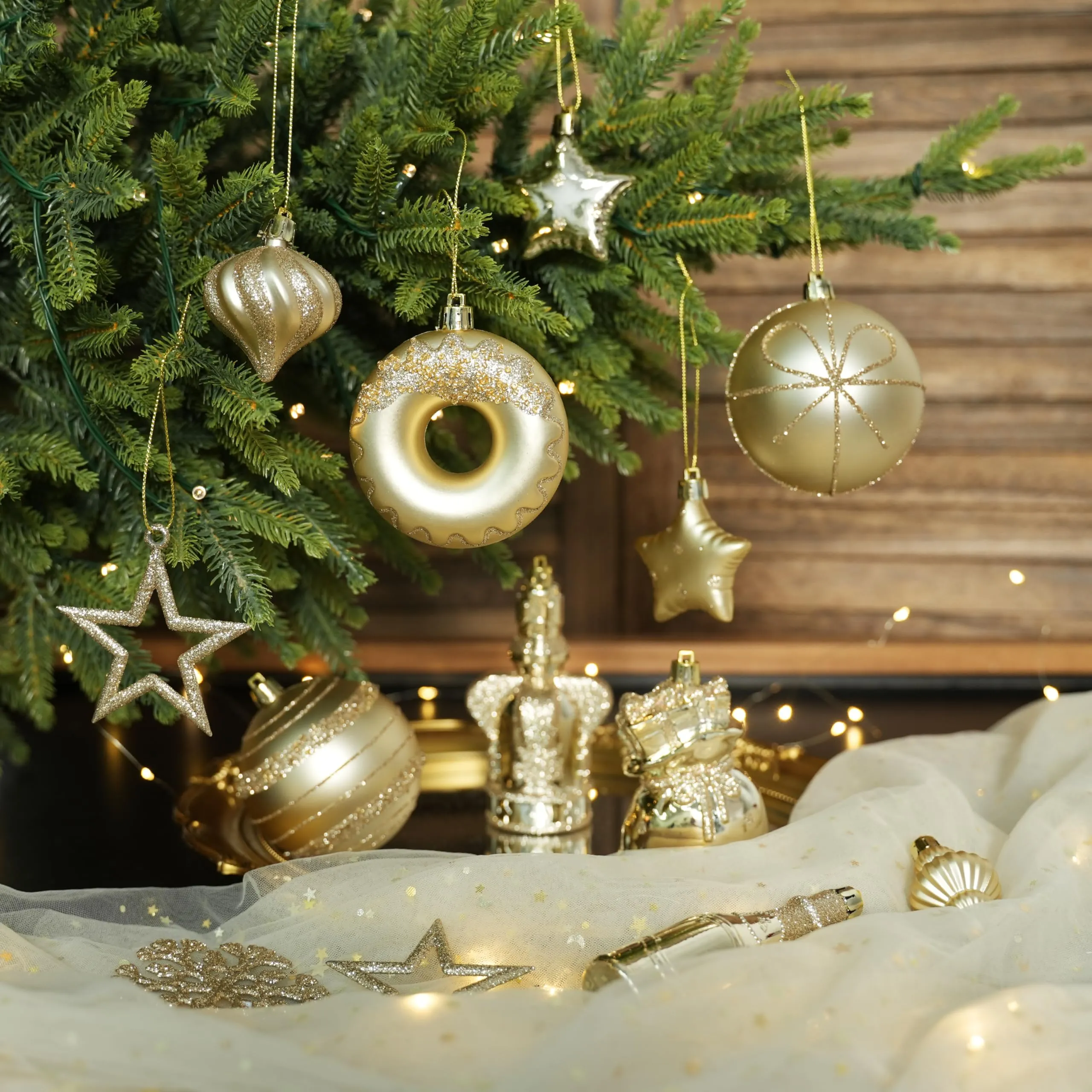 70 Pcs Champagne Gold Christmas Ball Ornament Set