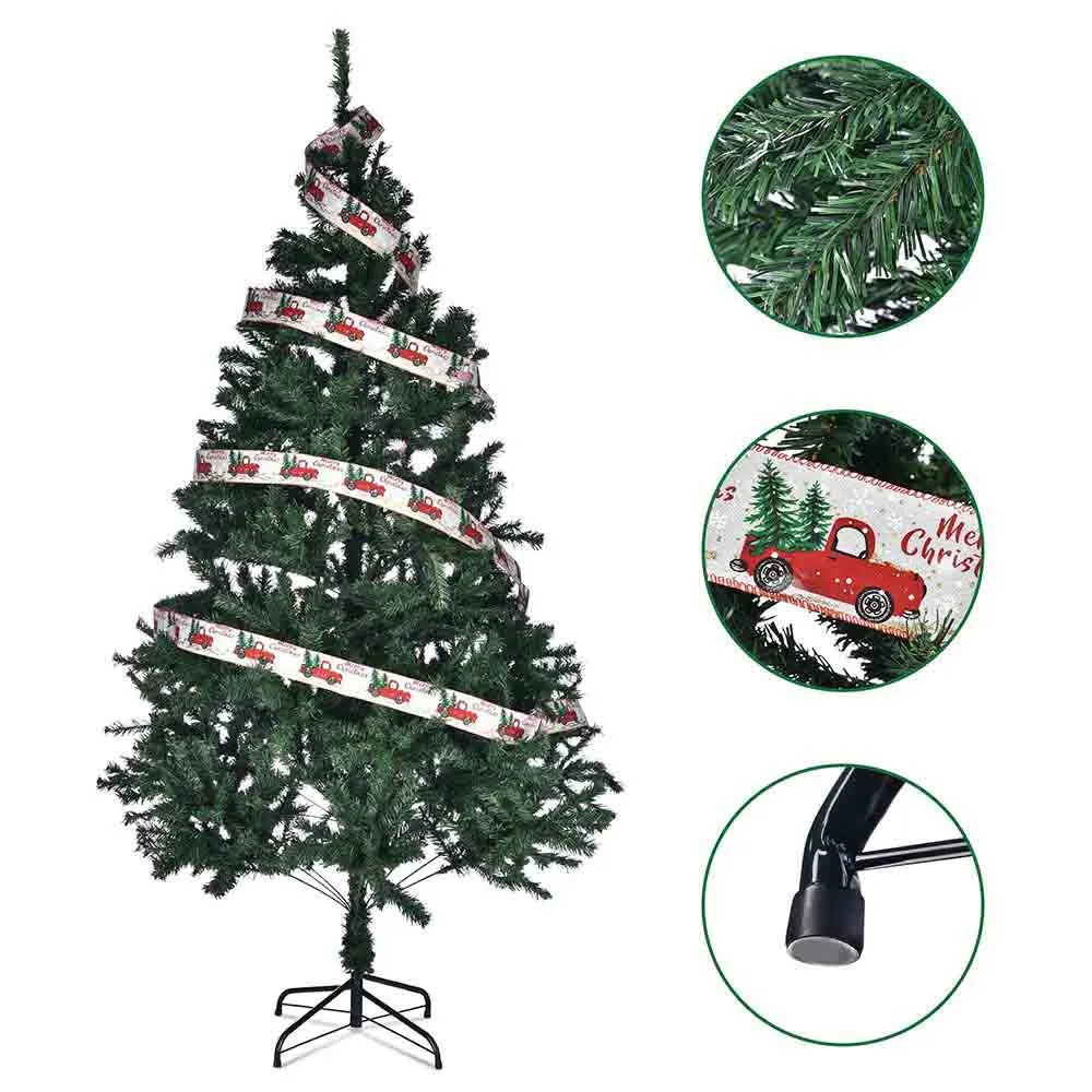 7.5 ft Xmas Tree with Ribbon & Foldable Metal Stand