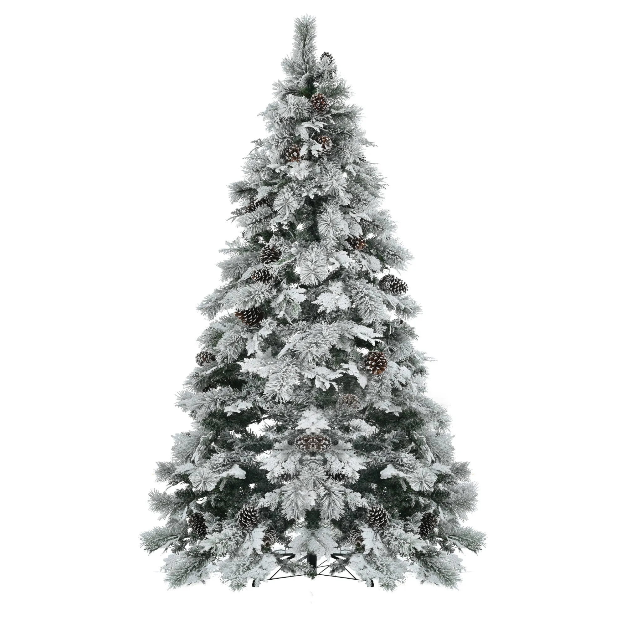 7.5ft Pre-Lit Realistic Snow Flocked Christmas Tree with Pine Cones, Color Changing LED Lights