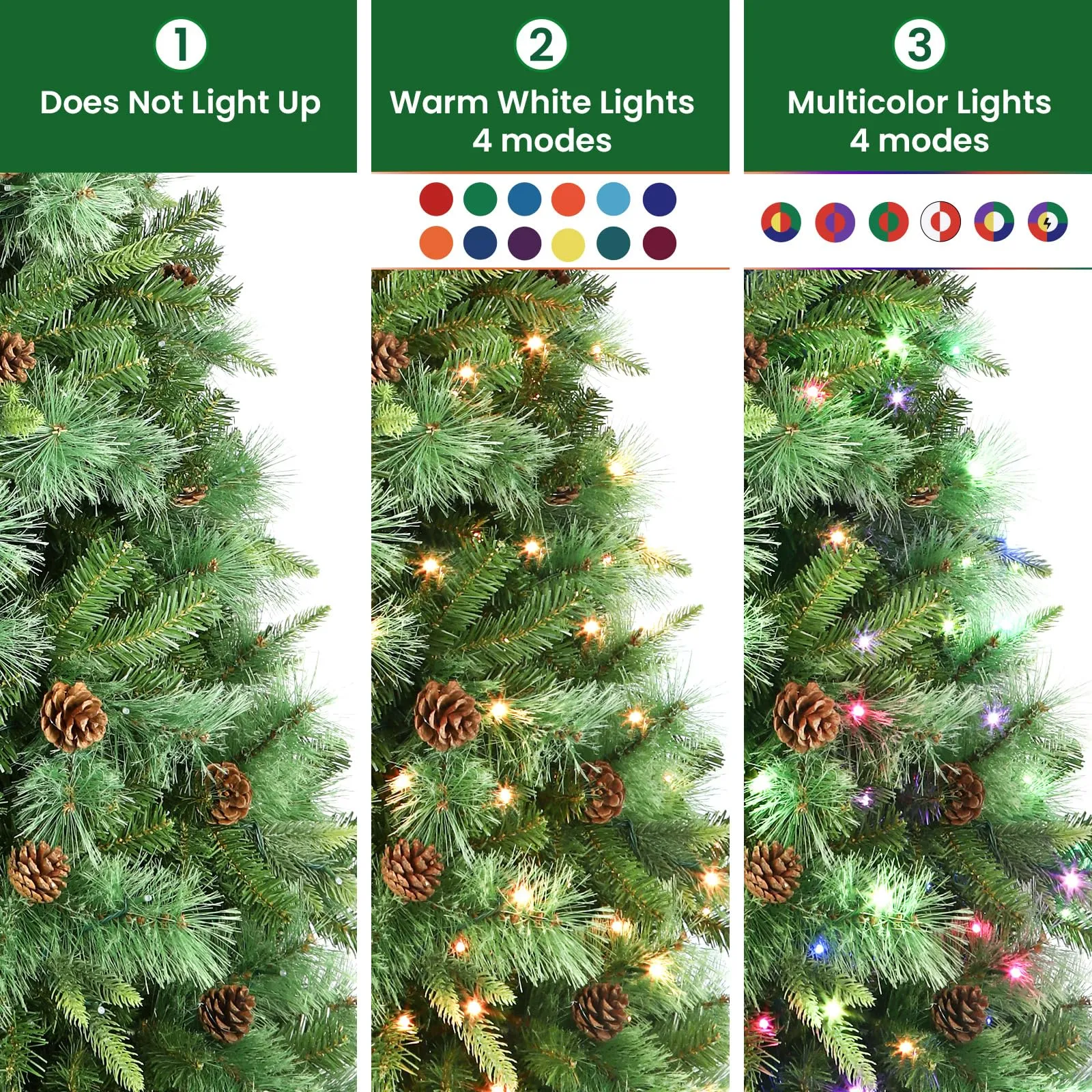 7.5ft Prelit Led Color Changing RGB Lights Artificial Hinged Christmas Pine Tree with Remote Control