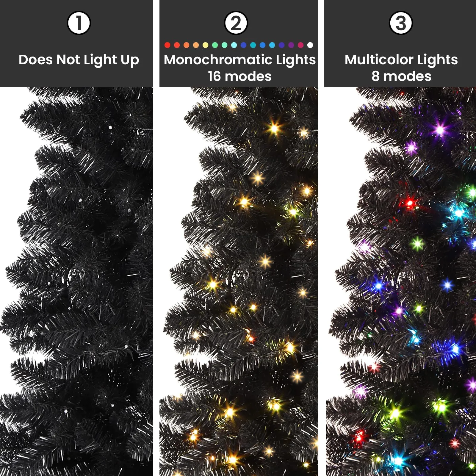 7.5ft Prelit RGB Lights Premium Artificial Hinged Christmas Tree-Black