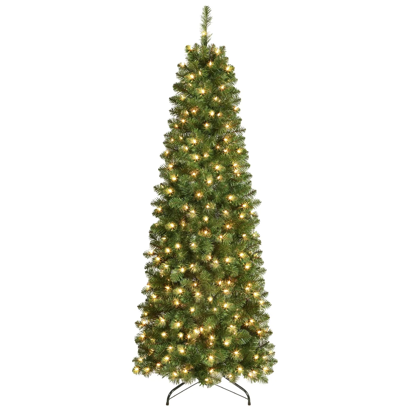 7ft Warm White Lights Artificial Hinged Slim Pencil Prelit Christmas Tree