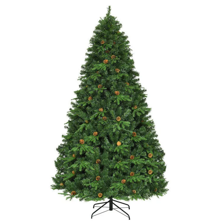 8 Feet Lifelike Artificial Christmas Tree with LED Lights and Pine Cones