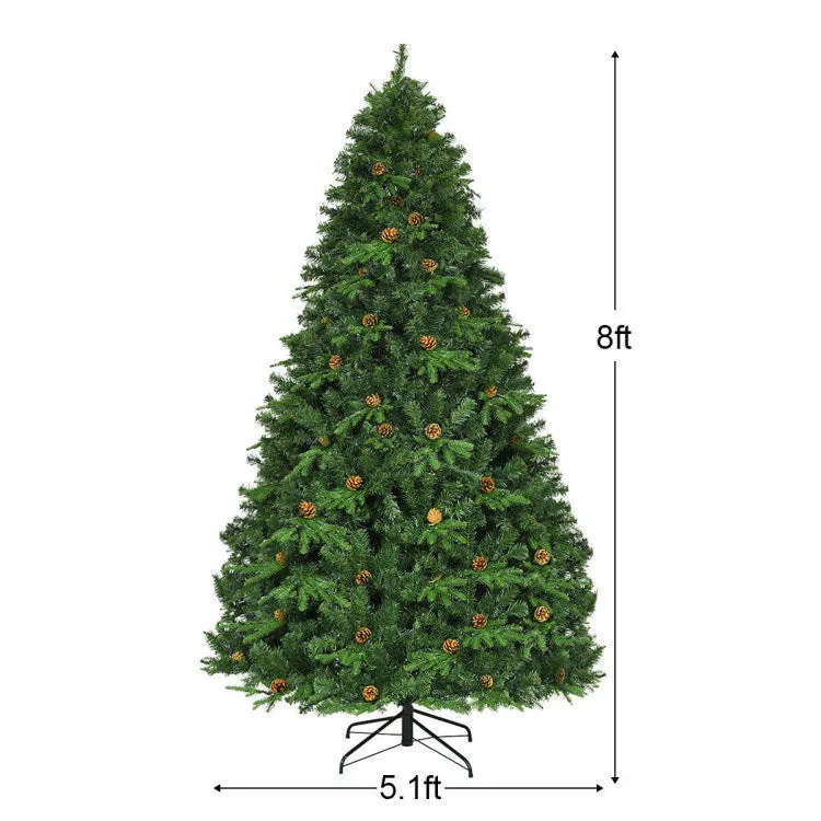 8 Feet Lifelike Artificial Christmas Tree with LED Lights and Pine Cones