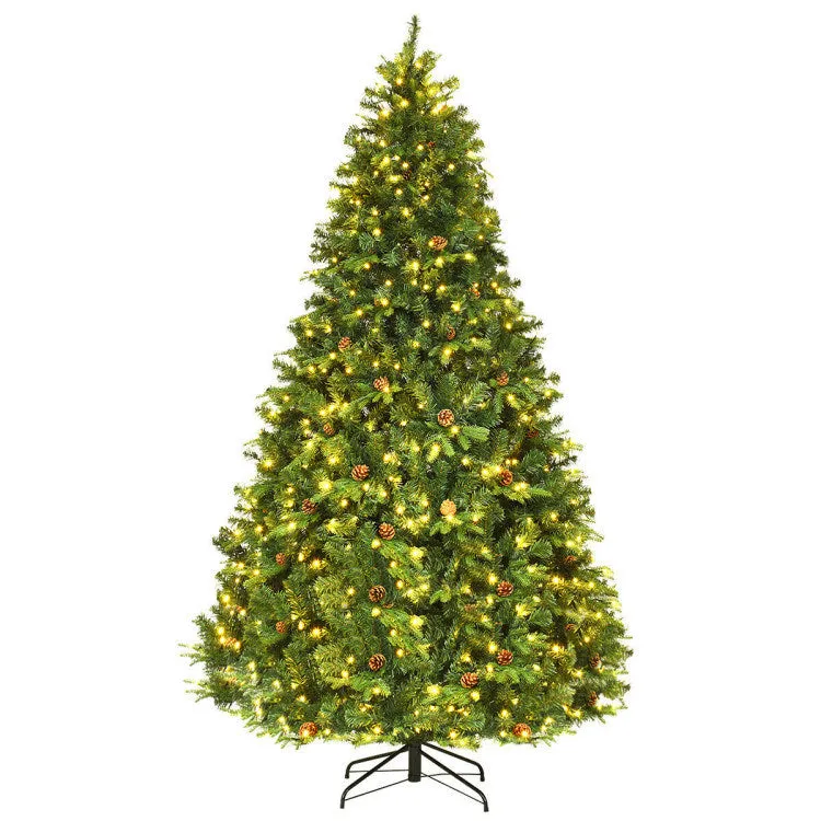 8 Feet Lifelike Artificial Christmas Tree with LED Lights and Pine Cones