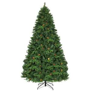 8 Feet Lifelike Artificial Christmas Tree with LED Lights and Pine Cones