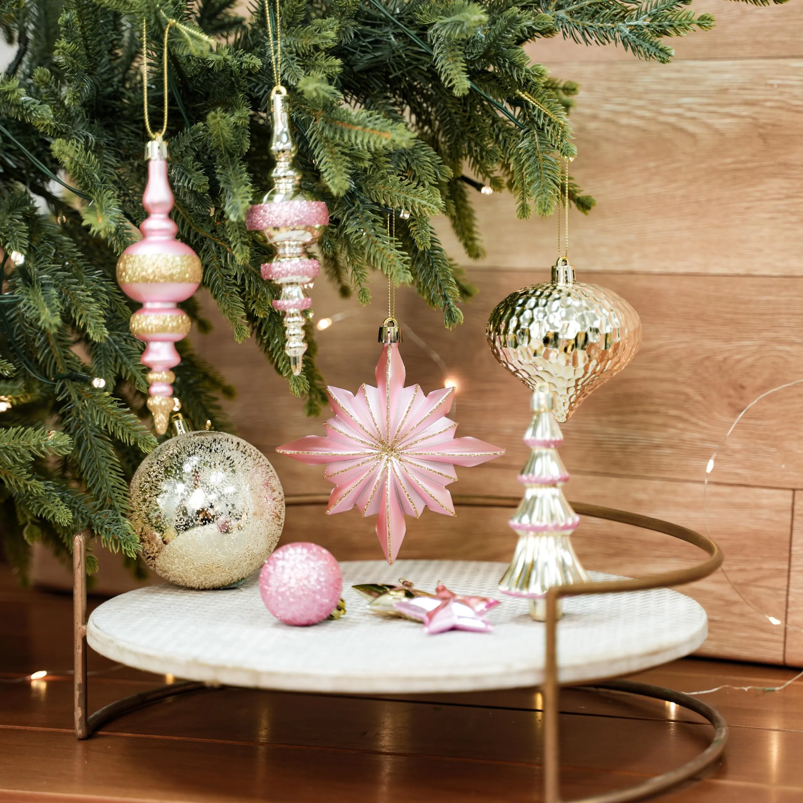 80pcs Pink and Gold Christmas Balls Ornaments Set with Lanyards