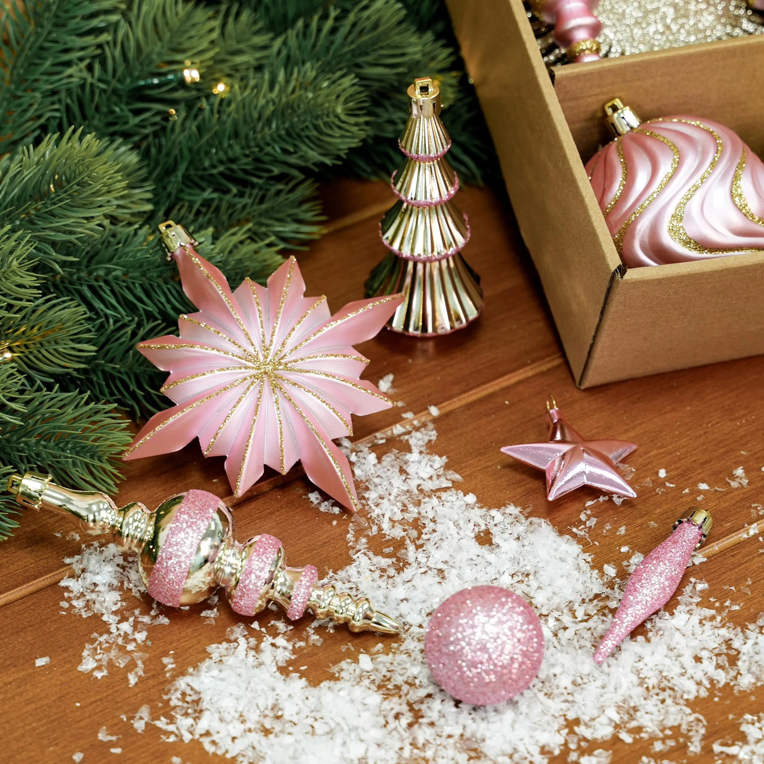 80pcs Pink and Gold Christmas Balls Ornaments Set with Lanyards